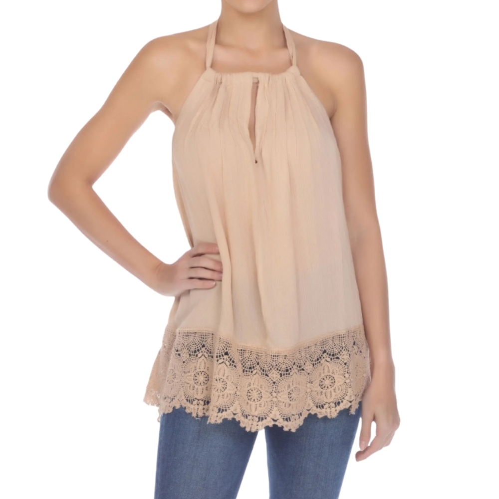 Boho Me Crochet Hem Halter Top Swimsuit Cover Up